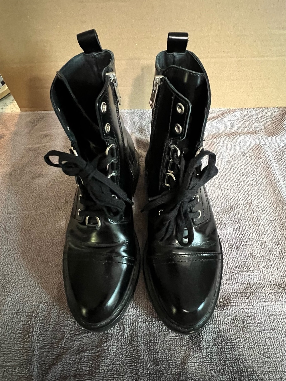 AllSaints Lira Black Leather Combat Boots #13